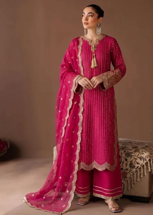 3 Piece Embroidered Chiffon Palazzo Designer Suit