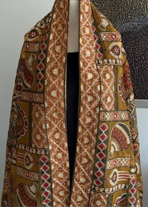 Heavily Embroidered Organza Tissue Silk Dupatta - Golden Matka Heritage