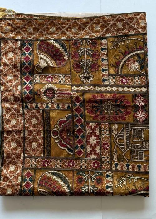Heavily Embroidered Organza Tissue Silk Dupatta - Golden Matka Heritage