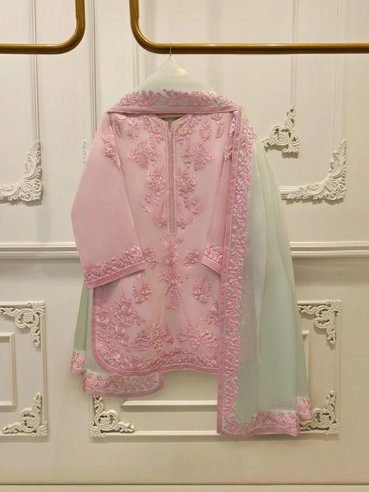 Agha Noor 3 Piece Pure Organza Embroidered Suit