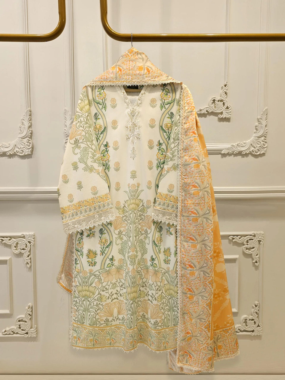Agha Noor 3 Piece Digital Printed Embroidered Summer Lawn Suit - Charmeuse Silk Dupatta