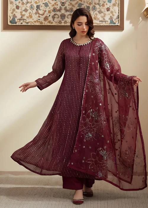 3 Piece Chiffon Maxi Dress - Maroon