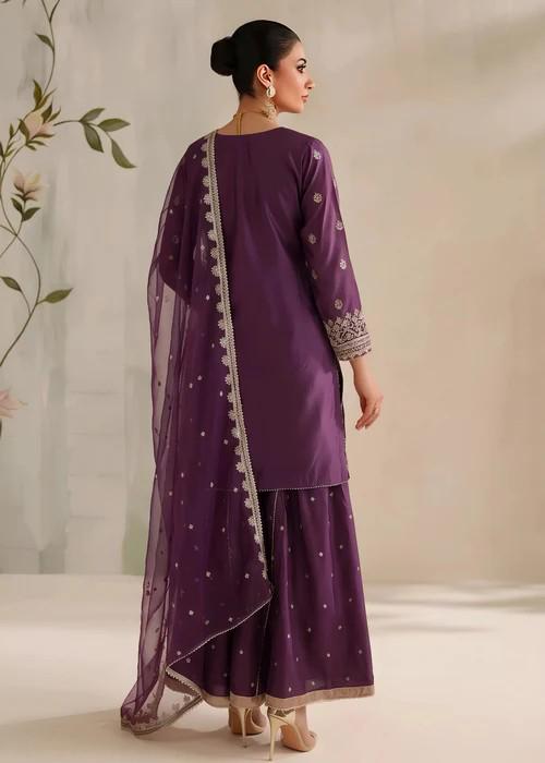 3 Piece Palazzo Silk Suit - Plum Purple