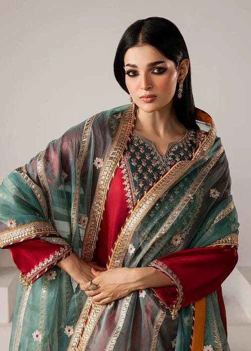 3 Piece Lava Silk Embroidered Sharara Suit