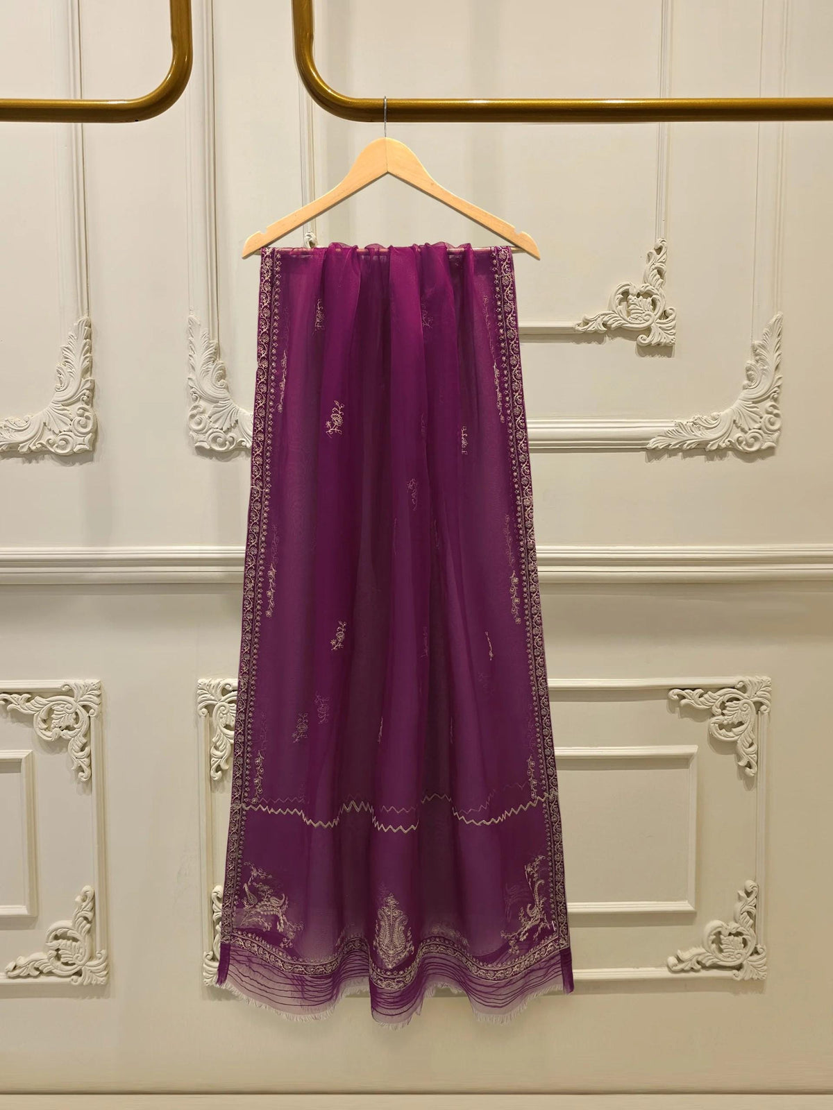 Agha Noor 3 Piece Pure Embroidered Sheesha Silk Suit - Dark Purple