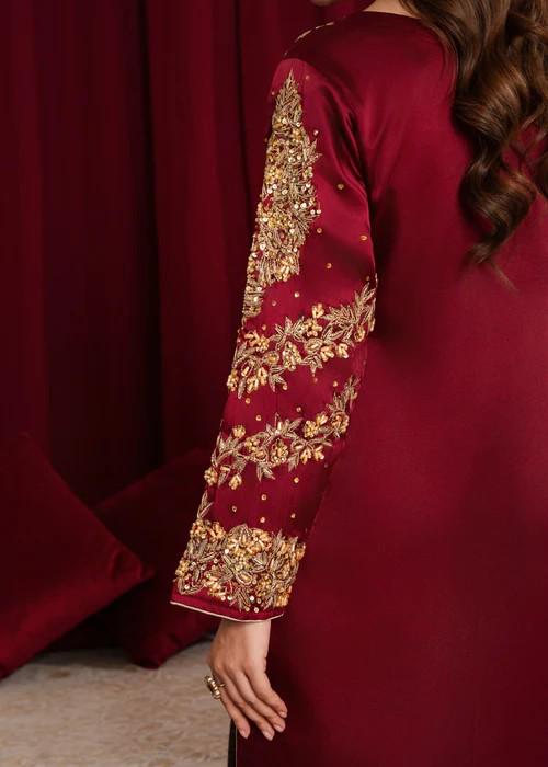 3 Piece Charmeuse Silk Embroidered Sharara Suit