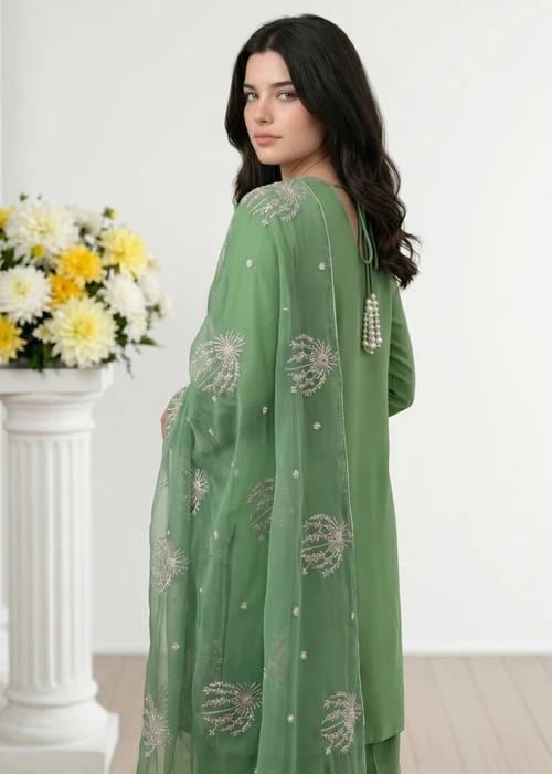 3 piece - Embroidered Summer Cotton Kurta Shalwar Suit - Jade Green