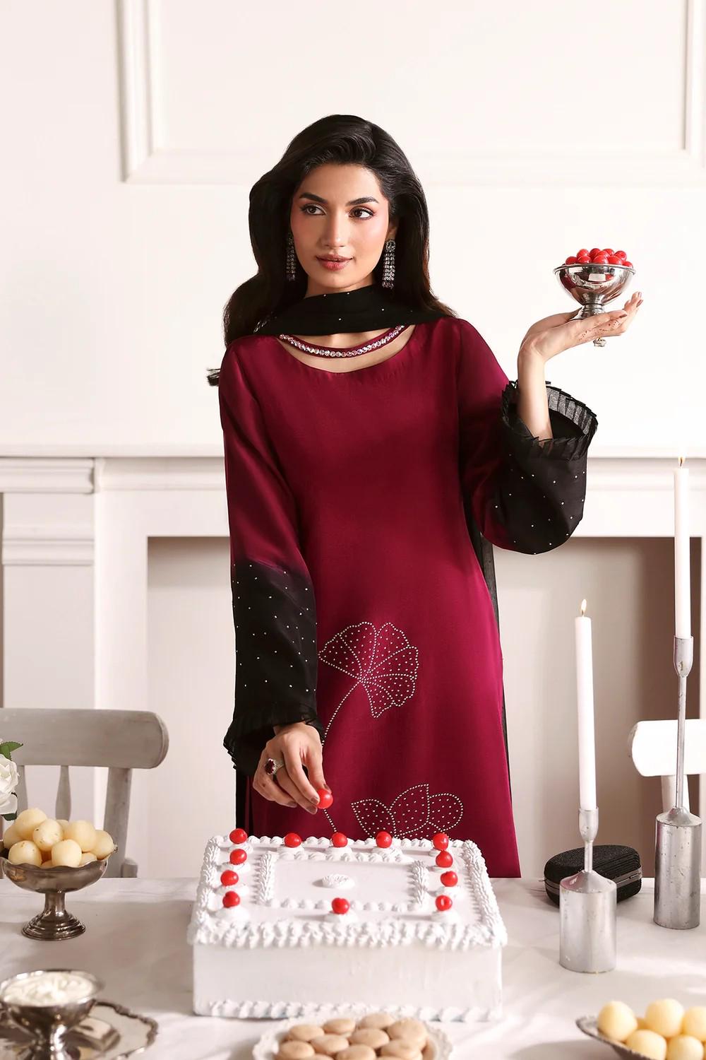 3 Piece Two Tone Silk Long Kurta Suit with Chiffon Dupatta