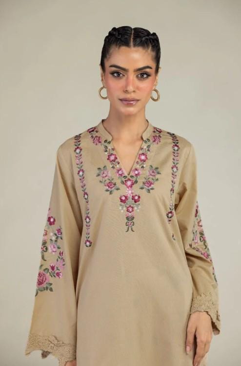 Embroidered Floral Kurta and Pants - 100% Cotton