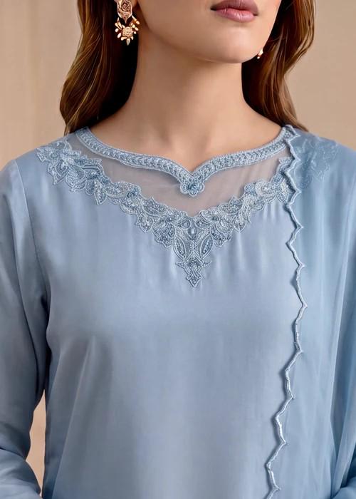 NEW STOCK: 3 Piece Silk Sharara Suit - Ice Blue