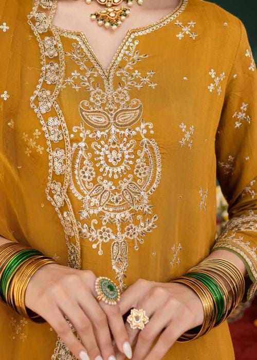 3 piece - Embroidered Summer Lawn Kurta Shalwar - Saffron
