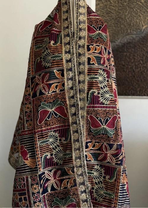 Heavily Embroidered Organza Tissue Silk Dupatta - Autumnal Panel