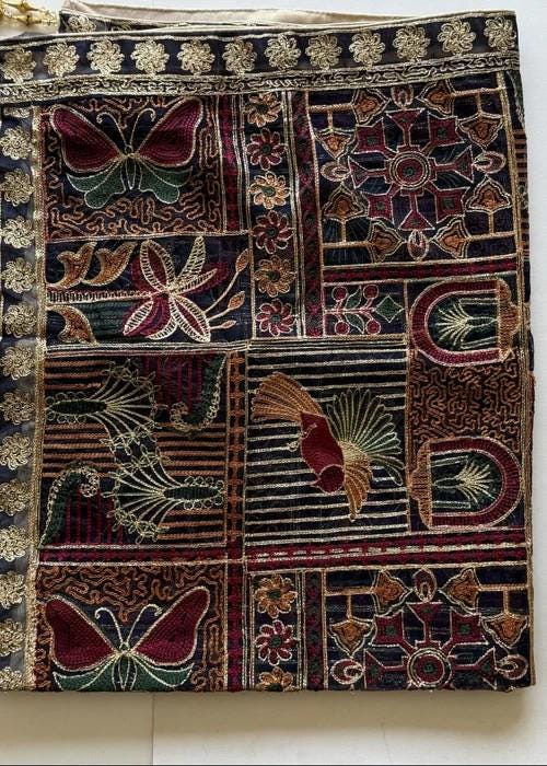 Heavily Embroidered Organza Tissue Silk Dupatta - Autumnal Panel
