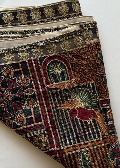 Heavily Embroidered Organza Tissue Silk Dupatta - Autumnal Panel