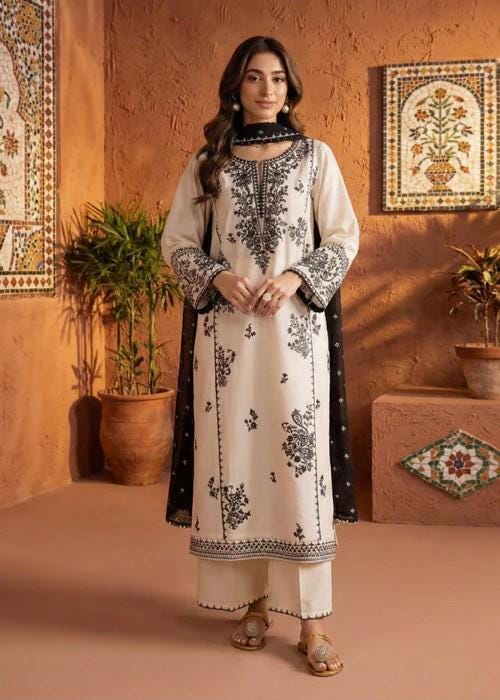3 piece - Embroidered Lawn Suit with Chiffon Dupatta