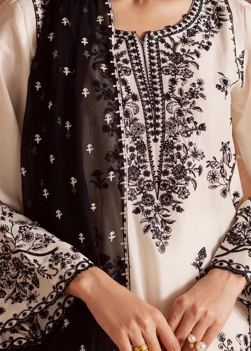 3 piece - Embroidered Lawn Suit with Chiffon Dupatta