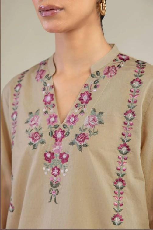 Embroidered Floral Kurta and Pants - 100% Cotton