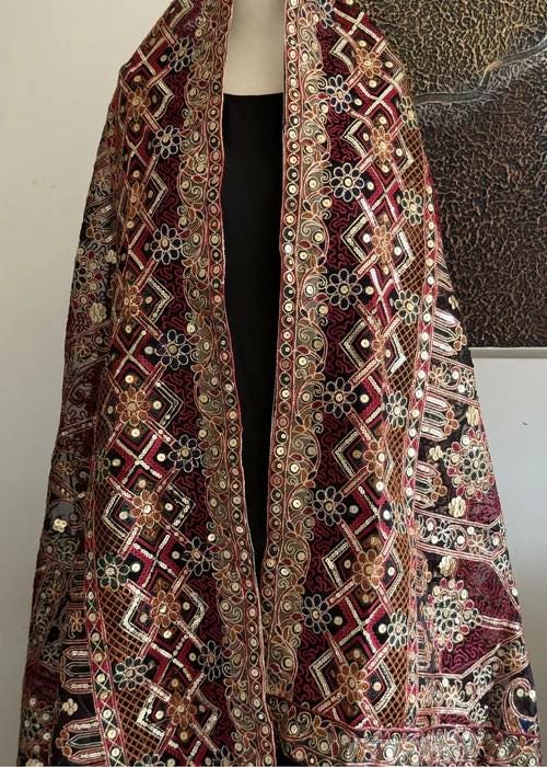 Heavily Embroidered Organza Tissue Silk Dupatta - Jet Sequin Majesty
