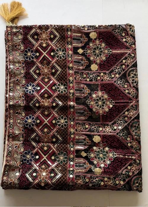 Heavily Embroidered Organza Tissue Silk Dupatta - Jet Sequin Majesty