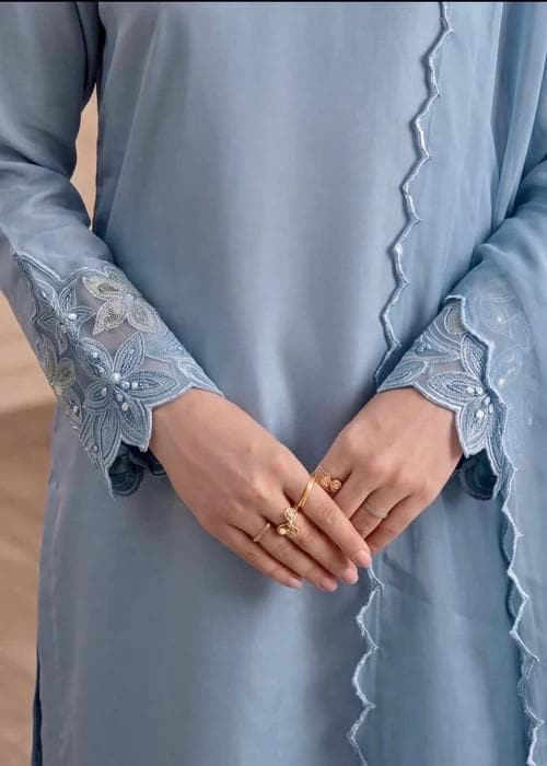 NEW STOCK: 3 Piece Silk Sharara Suit - Ice Blue