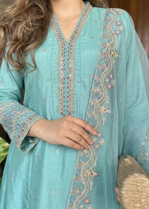 3 Piece Embroidered Silk Maxi Dress