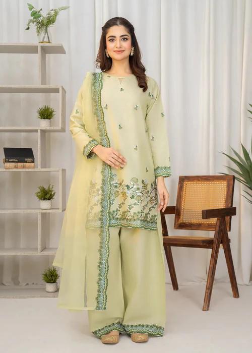 3 Piece Embroidered Summer Lawn Kurta Set - Pista Green