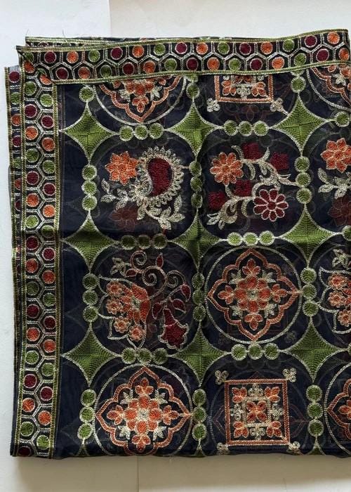 Heavily Embroidered Organza Tissue Silk Dupatta - Ornate Noir Weave