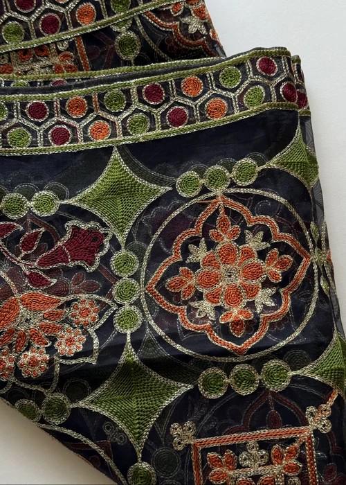 Heavily Embroidered Organza Tissue Silk Dupatta - Ornate Noir Weave