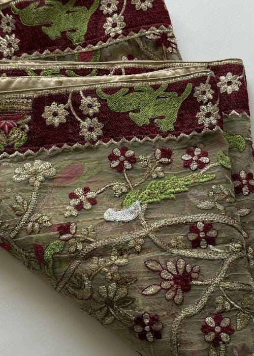 Heavily Embroidered Organza Tissue Silk Dupatta - Heritage Crimson Organza