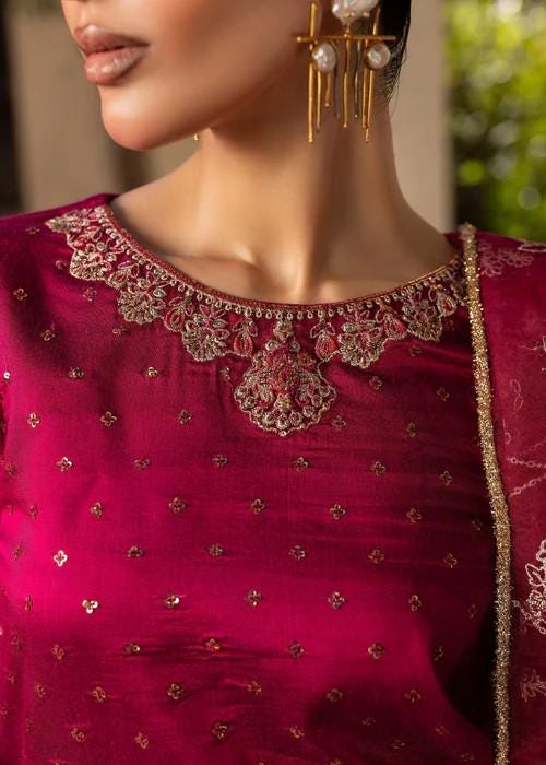 3 Piece Cotton Silk Banarsi Sharara Suit - Magenta