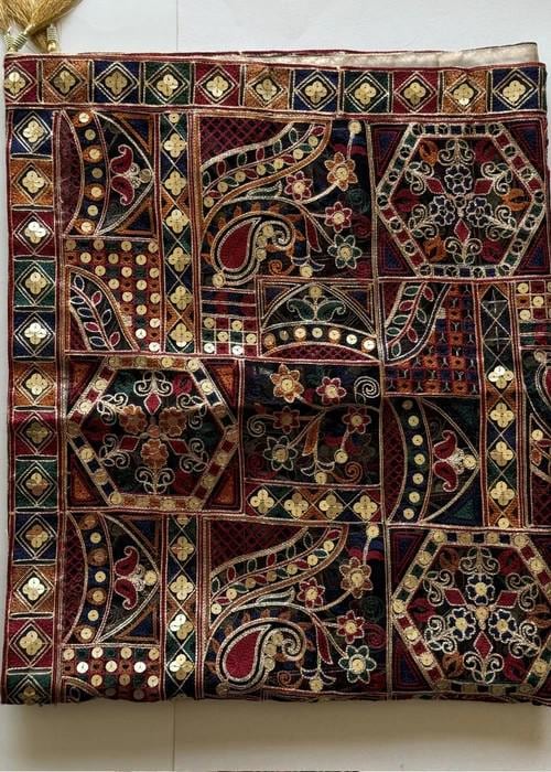 Heavily Embroidered Organza Tissue Silk Dupatta - Regal Sequin Mosaic