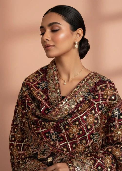 Heavily Embroidered Organza Tissue Silk Dupatta - Jet Sequin Majesty