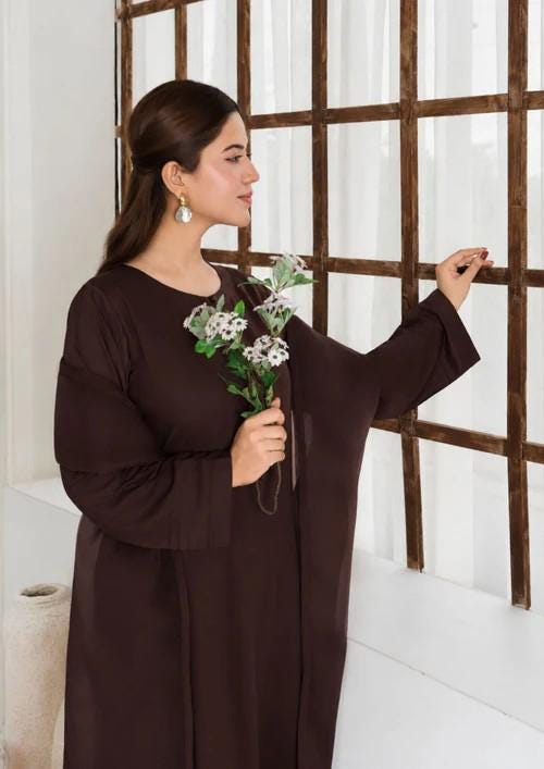 Viscose Silk Farshi Shalwar Suit - Chocolate Brown - 3 Piece - Chiffon Dupatta