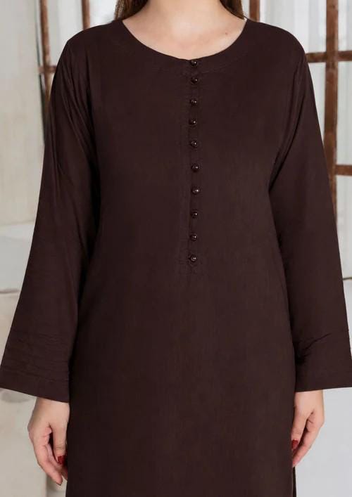 Viscose Silk Farshi Shalwar Suit - Chocolate Brown - 3 Piece - Chiffon Dupatta