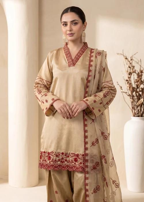 Embroidered Lawn Farshi Shalwar Suit - 3 Piece - Organza Dupatta