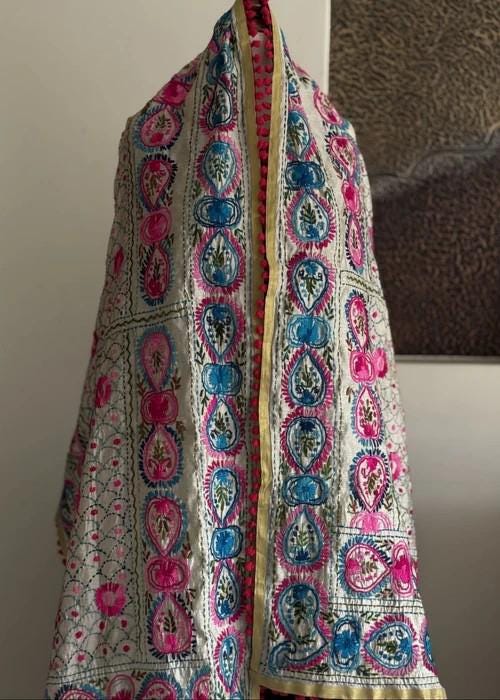Hand Embroidered with Traditional Needle Work Dupatta - Azure Petal Heritage Wrap