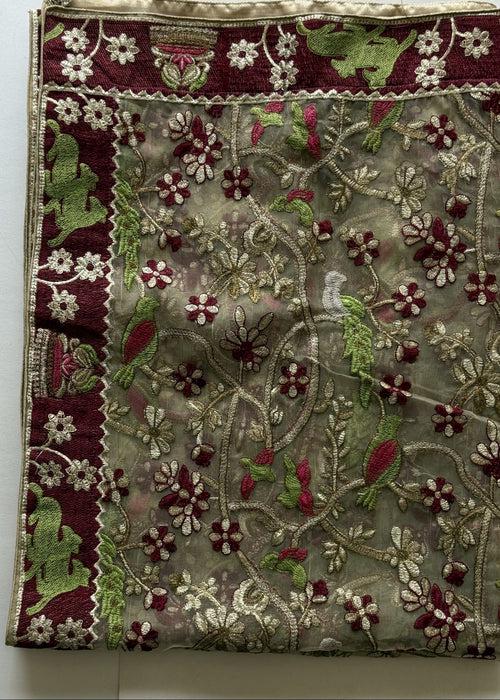 Heavily Embroidered Organza Tissue Silk Dupatta - Heritage Crimson Organza