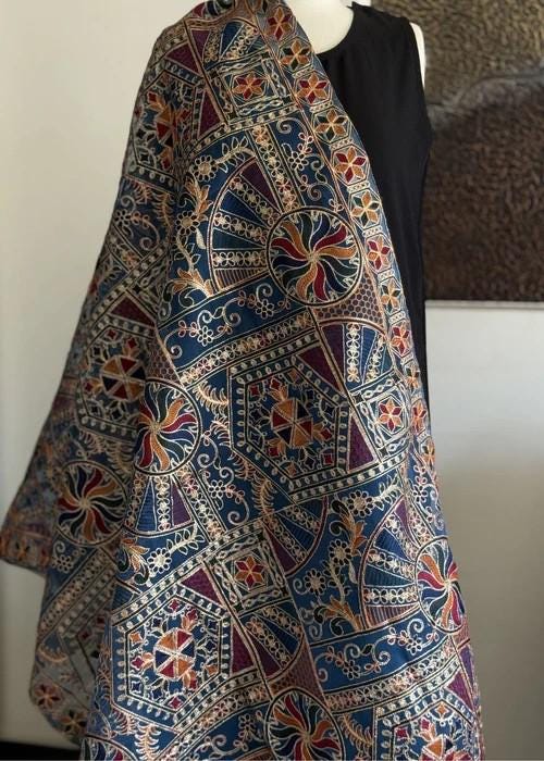 Heavily Embroidered Organza Tissue Silk Dupatta - Azure Medallion Organza