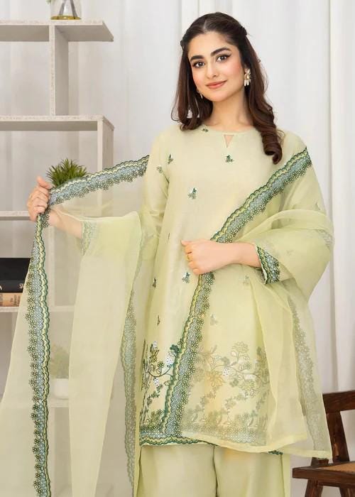 3 Piece Embroidered Summer Lawn Kurta Set - Pista Green