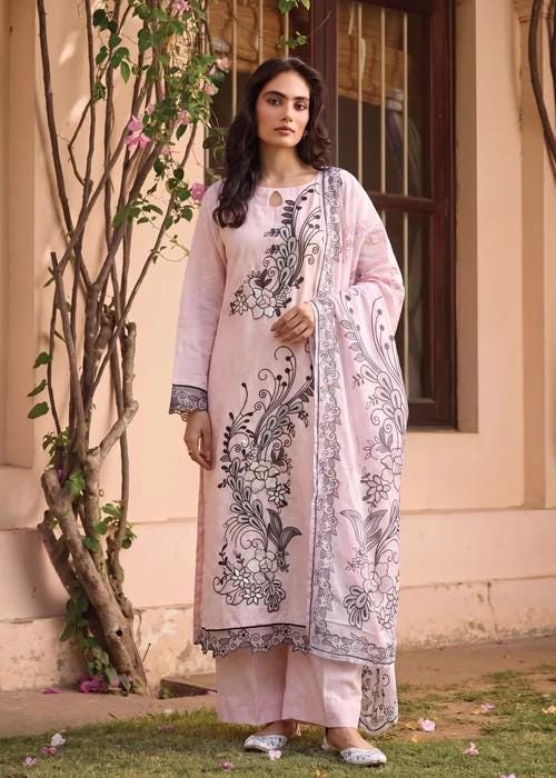 3 Piece Embroidered Lawn Kurta Set - Baby Pink