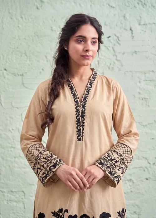 Embroidered Cotton Shalwar Suit – 3 Piece - Beige