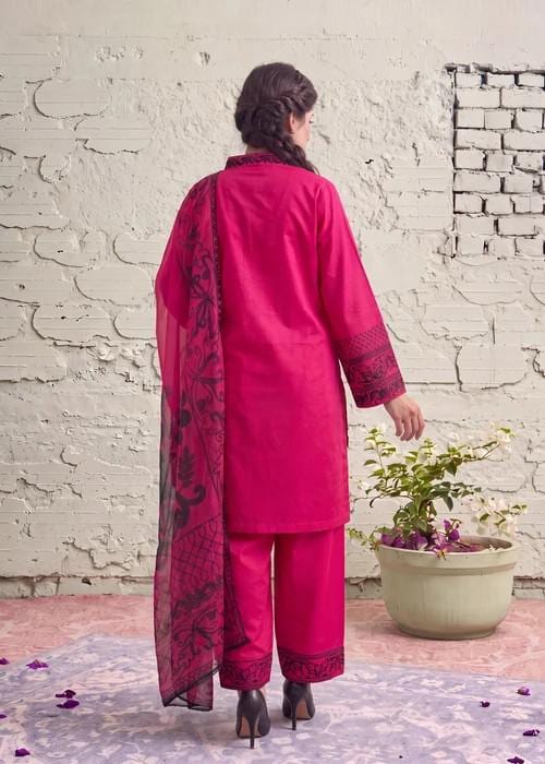 Embroidered Cotton Shalwar Suit – 3 Piece - Deep Carmine