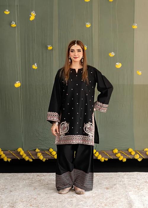 Embroidered Short Kurta Lawn Farshi Shalwar Suit - 2 Piece