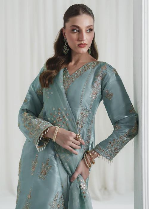 3 Piece Embroidered Charmeuse Silk Suit
