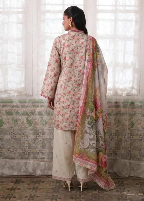 Embroidered Cotton Shalwar Suit – 3 Piece - Ivory