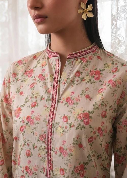 Embroidered Cotton Shalwar Suit – 3 Piece - Ivory