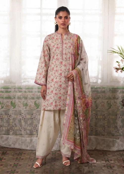 Embroidered Cotton Shalwar Suit – 3 Piece - Ivory