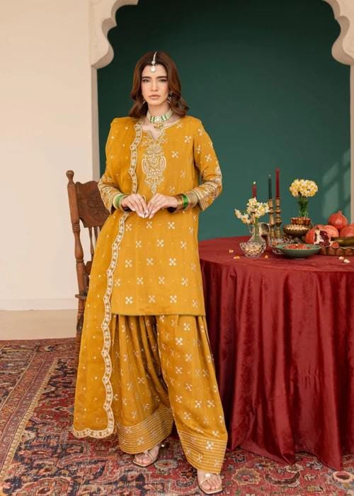 3 piece - Embroidered Summer Lawn Kurta Shalwar - Saffron