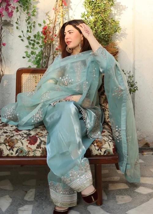 3 Piece Embroidered Charmeuse Silk Suit