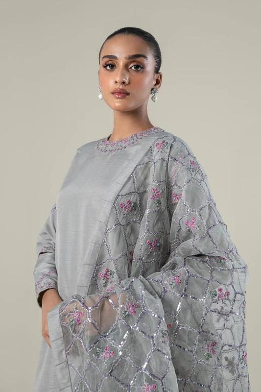 Maria.B - Embroidered Raw Silk Suit - 3 Piece